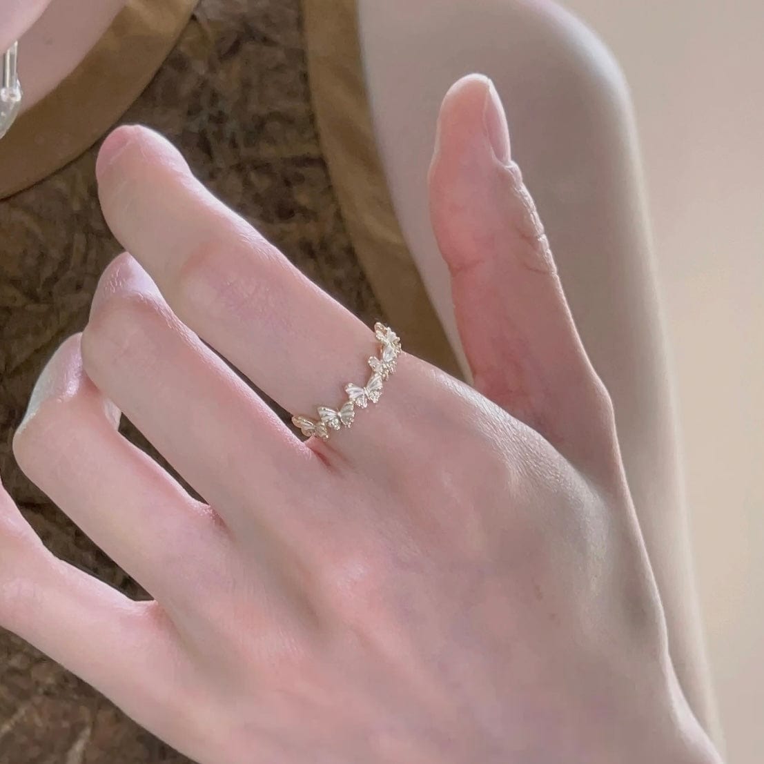 Chic CZ Inlaid Enamel Butterfly Open Ring - ArtGalleryZen