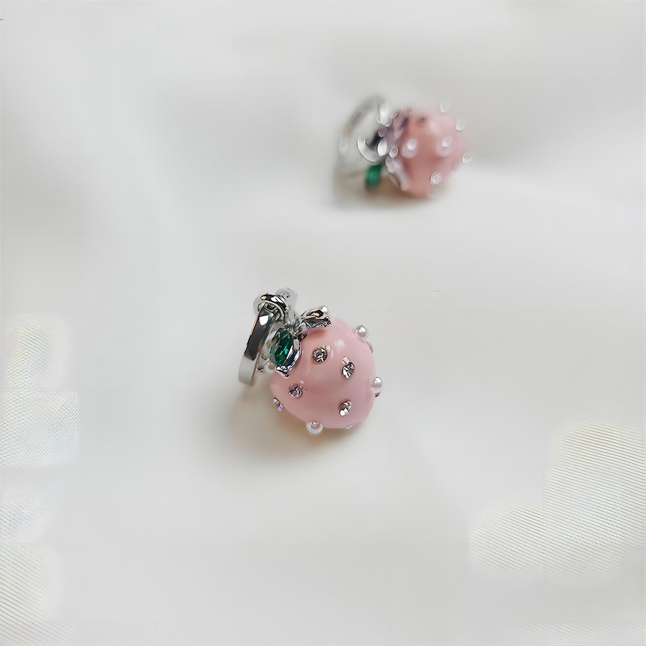 Chic CZ Inlaid Enamel Pink Strawberry Huggie Hoop Earrings - ArtGalleryZen