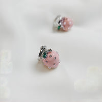 Thumbnail for Chic CZ Inlaid Enamel Pink Strawberry Huggie Hoop Earrings - ArtGalleryZen