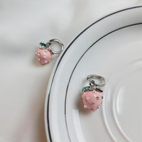 Thumbnail for Chic CZ Inlaid Enamel Pink Strawberry Huggie Hoop Earrings - ArtGalleryZen