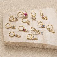 Thumbnail for Chic CZ Inlaid Floral Arrow Heart Moon Star Dangling Nose Piercing Hoop - ArtGalleryZen