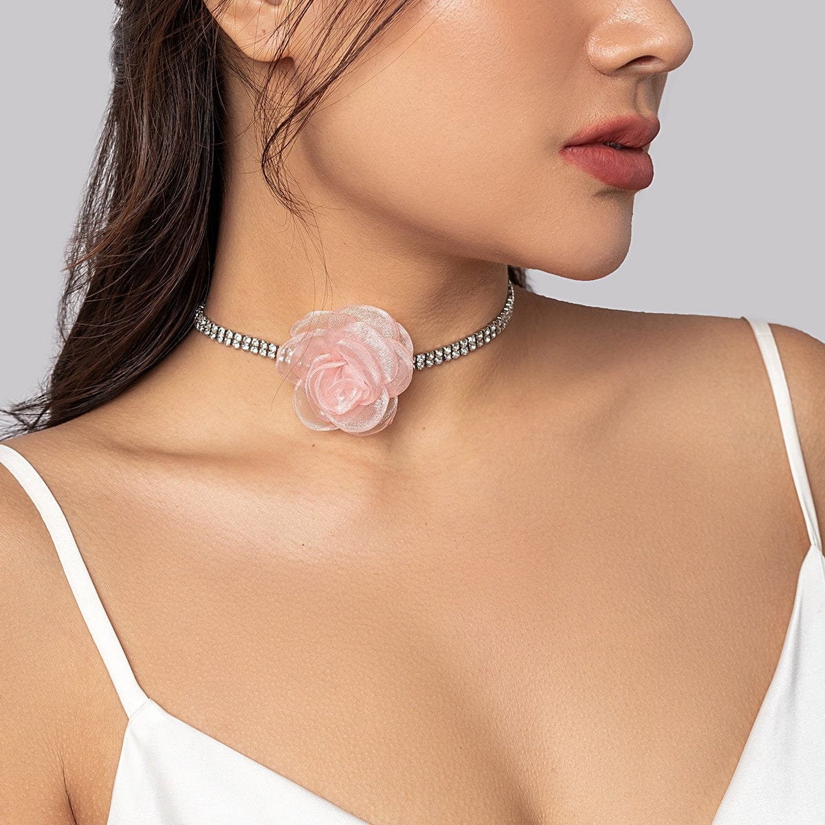 Chic CZ Inlaid Flower Box Chain Collar Choker - ArtGalleryZen