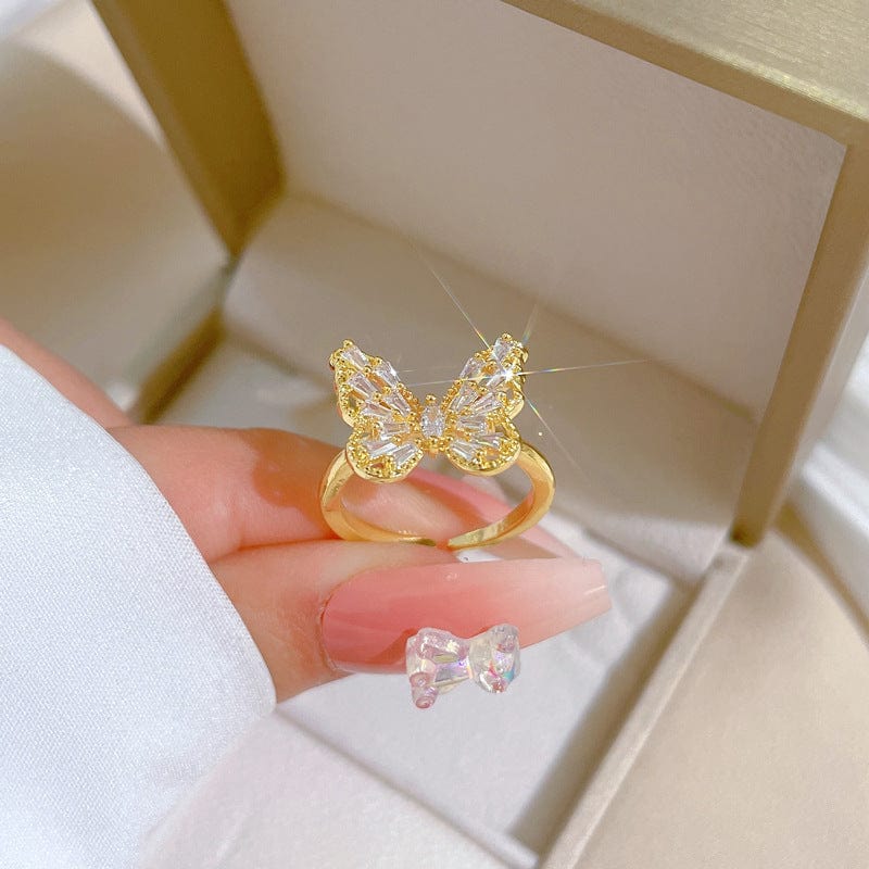 Chic CZ Inlaid Hollowed-out Butterfly Ring - ArtGalleryZen