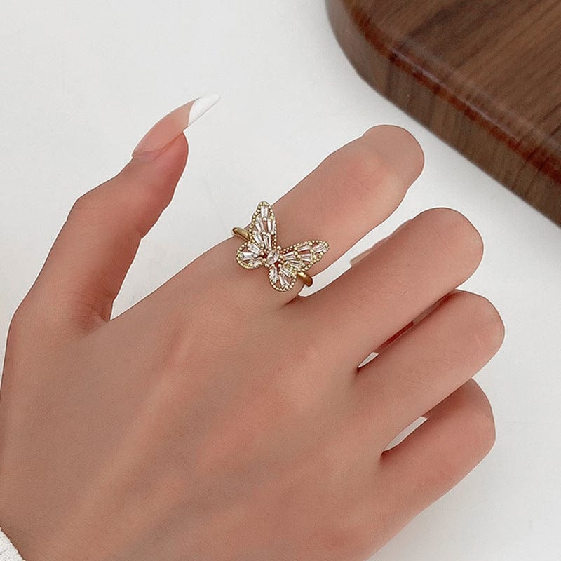 Chic CZ Inlaid Hollowed-out Butterfly Ring - ArtGalleryZen