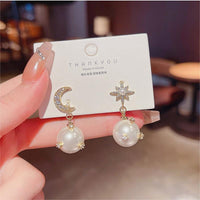 Thumbnail for Chic CZ Inlaid Moon Phase Star Dangle Pearl Earrings - ArtGalleryZen