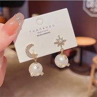 Thumbnail for Chic CZ Inlaid Moon Phase Star Dangle Pearl Earrings - ArtGalleryZen