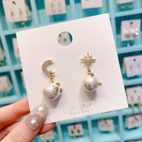 Thumbnail for Chic CZ Inlaid Moon Phase Star Dangle Pearl Earrings - ArtGalleryZen