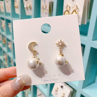 Thumbnail for Chic CZ Inlaid Moon Phase Star Dangle Pearl Earrings - ArtGalleryZen