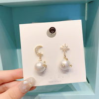Thumbnail for Chic CZ Inlaid Moon Phase Star Dangle Pearl Earrings - ArtGalleryZen