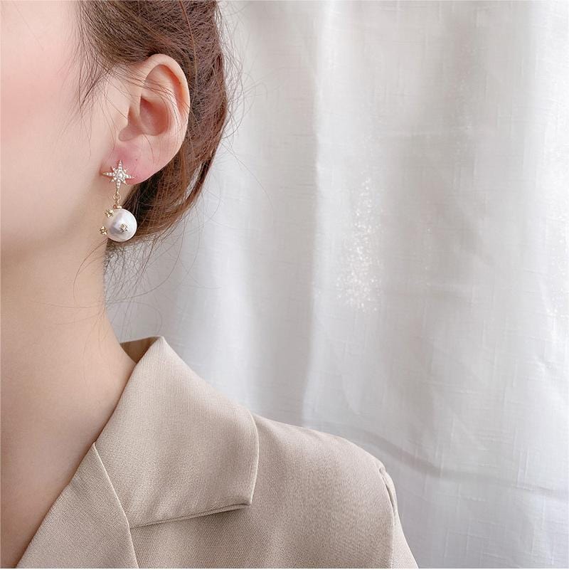 Chic CZ Inlaid Moon Phase Star Dangle Pearl Earrings - ArtGalleryZen