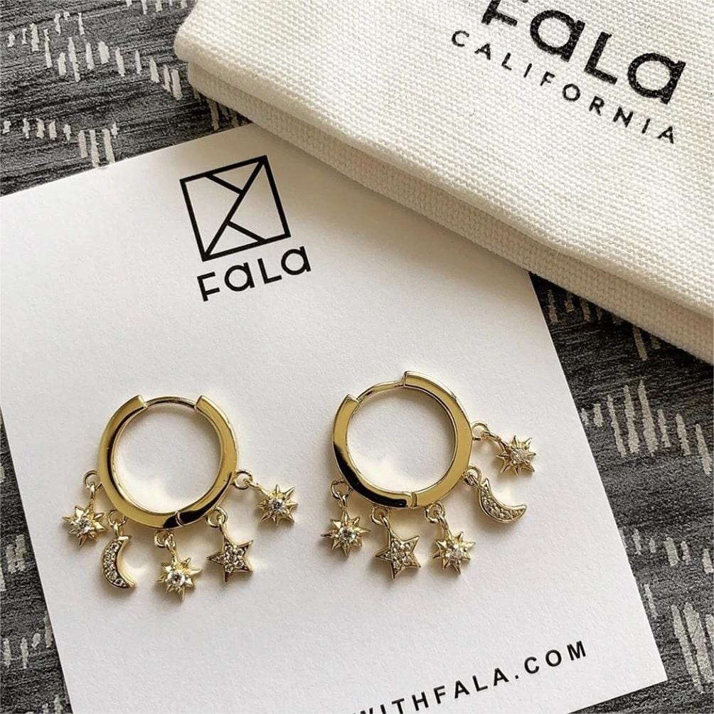 Chic CZ Inlaid Moon Phase Star Tassel Earrings - ArtGalleryZen