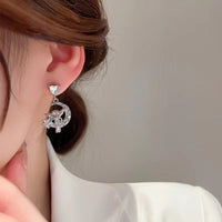 Thumbnail for Chic CZ Inlaid Moon Star Angel Dangle Earrings - ArtGalleryZen