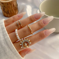 Thumbnail for Chic CZ Inlaid Moonphase Star Pearl Ring Set - ArtGalleryZen