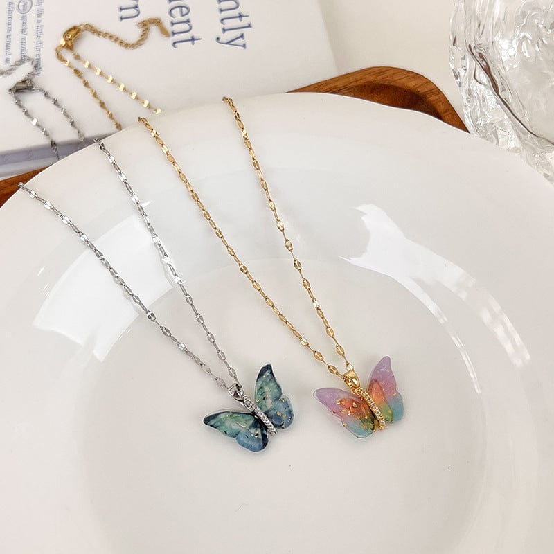 Chic CZ Inlaid Murano Butterfly Necklace - ArtGalleryZen