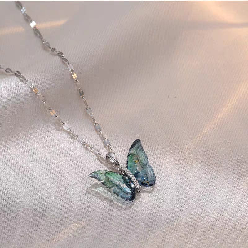 Chic CZ Inlaid Murano Butterfly Necklace - ArtGalleryZen
