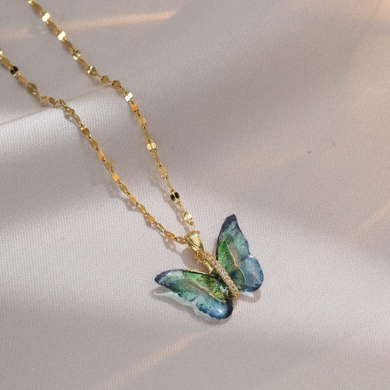 Chic CZ Inlaid Murano Butterfly Necklace - ArtGalleryZen