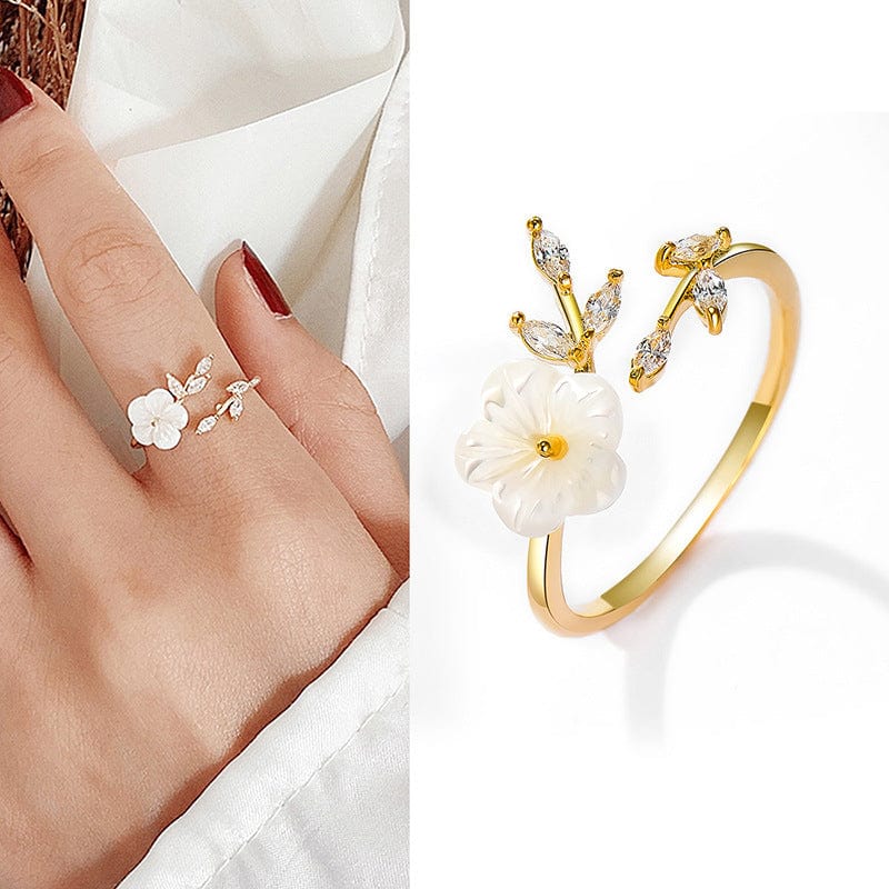 Chic CZ Inlaid Natural Pearl Shell Flower Ring - ArtGalleryZen