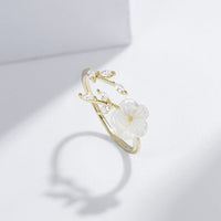 Thumbnail for Chic CZ Inlaid Natural Pearl Shell Flower Ring - ArtGalleryZen