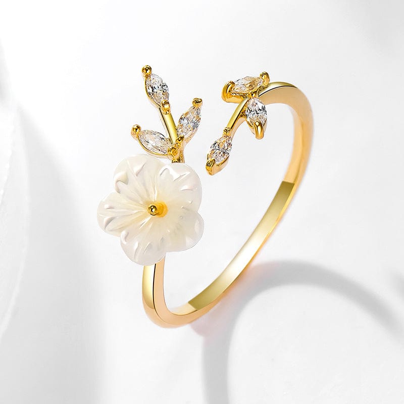 Chic CZ Inlaid Natural Pearl Shell Flower Ring - ArtGalleryZen