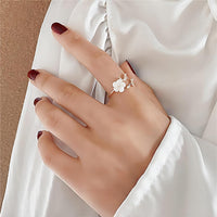 Thumbnail for Chic CZ Inlaid Natural Pearl Shell Flower Ring - ArtGalleryZen