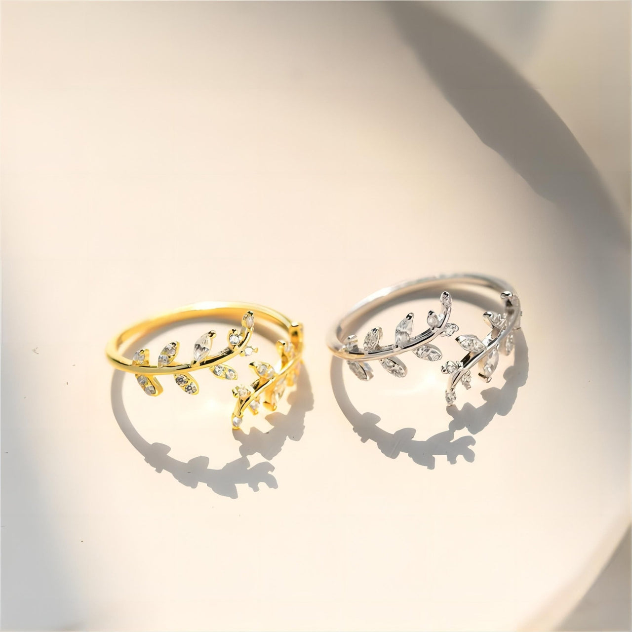 Chic CZ Inlaid Olive Branch Ring - ArtGalleryZen