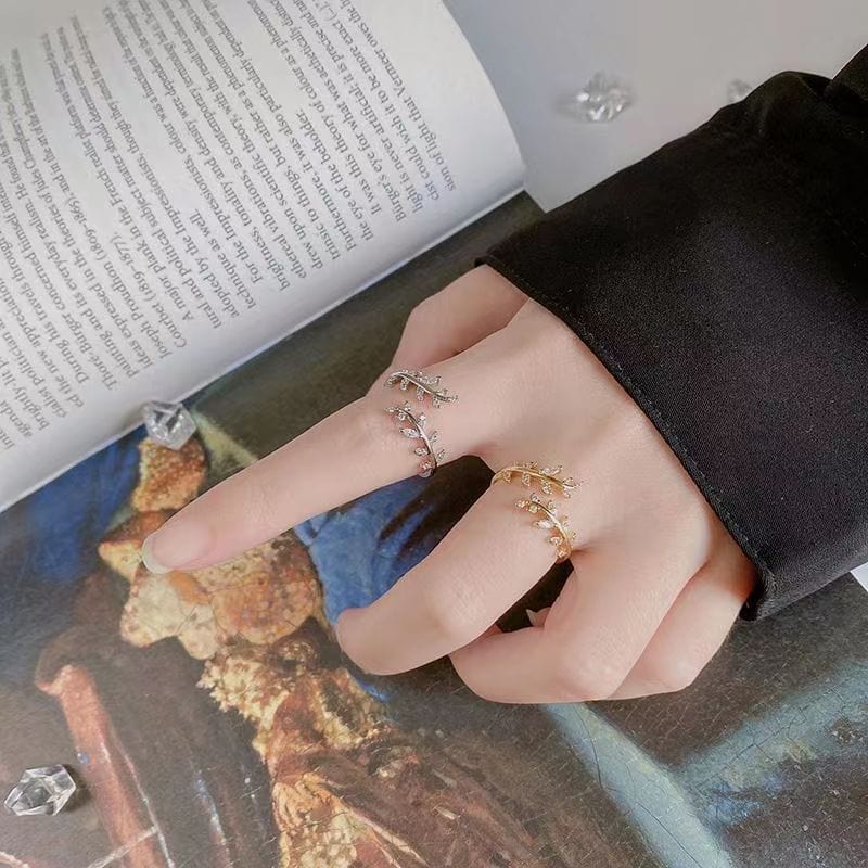 Chic CZ Inlaid Olive Branch Ring - ArtGalleryZen