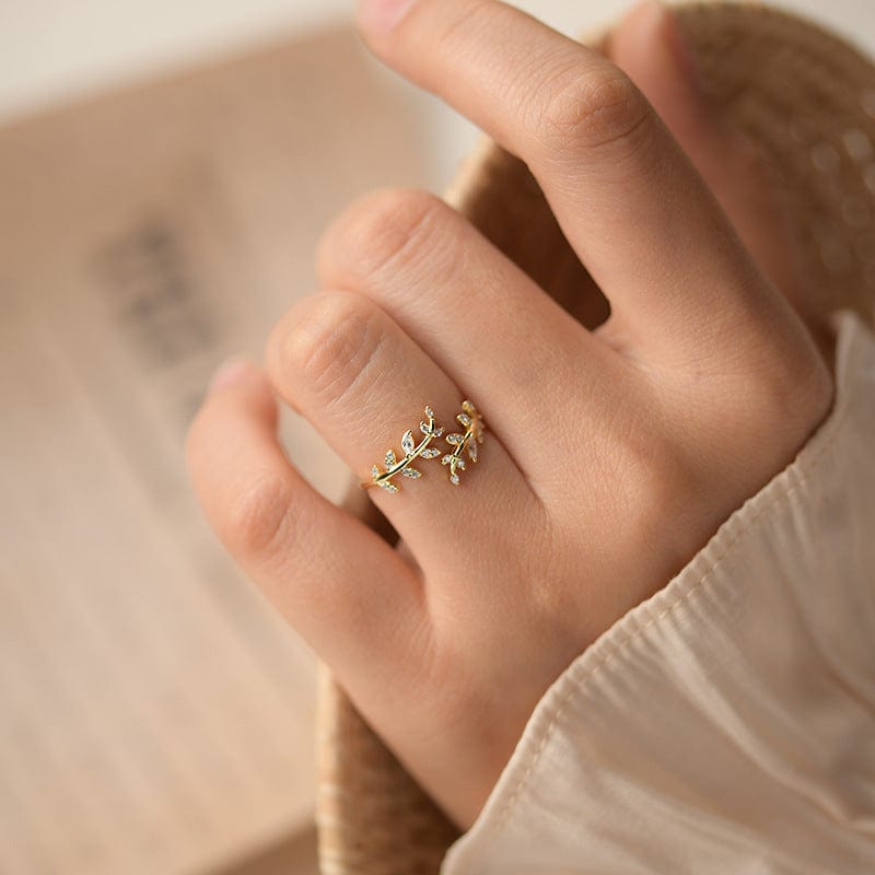 Chic CZ Inlaid Olive Branch Ring - ArtGalleryZen