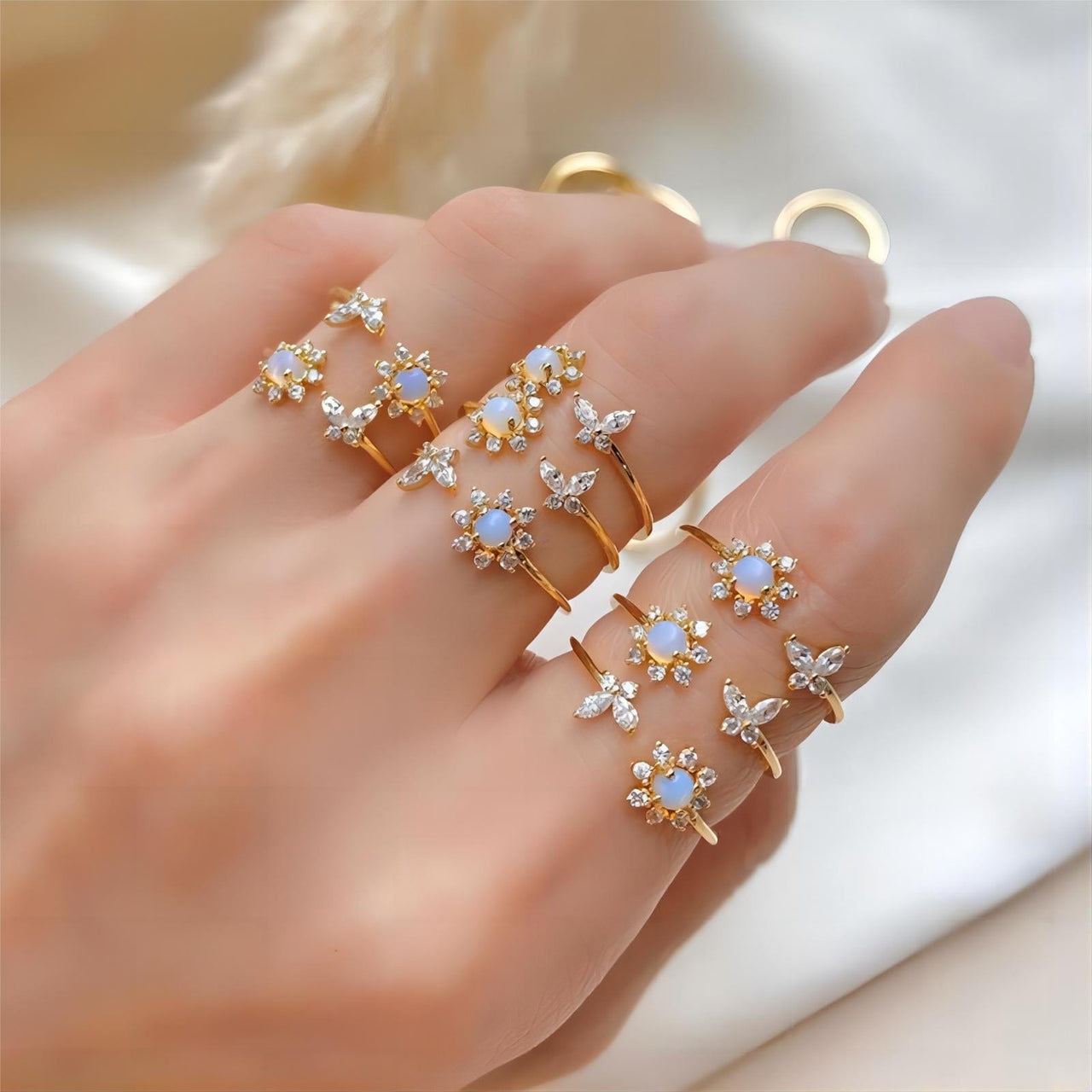 Chic CZ Inlaid Opal Floral Butterfly Ring - ArtGalleryZen