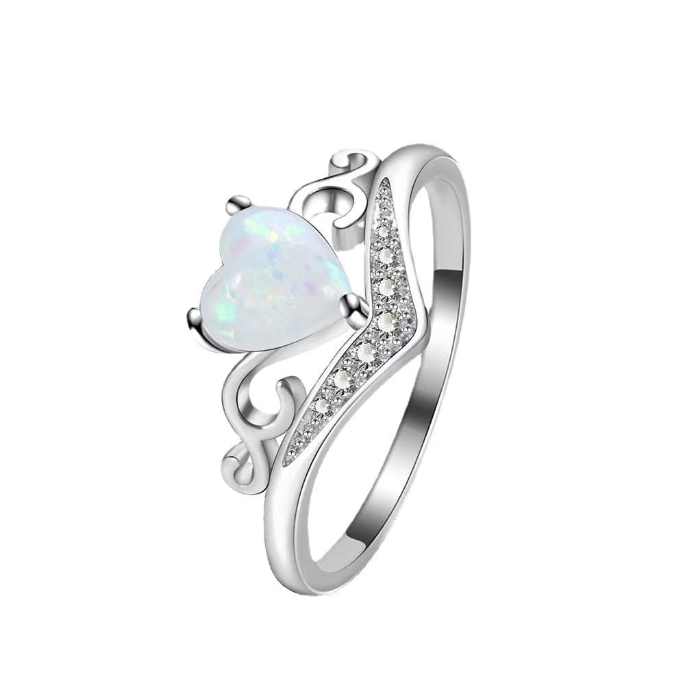 Chic CZ Inlaid Opal Heart Ring - ArtGalleryZen