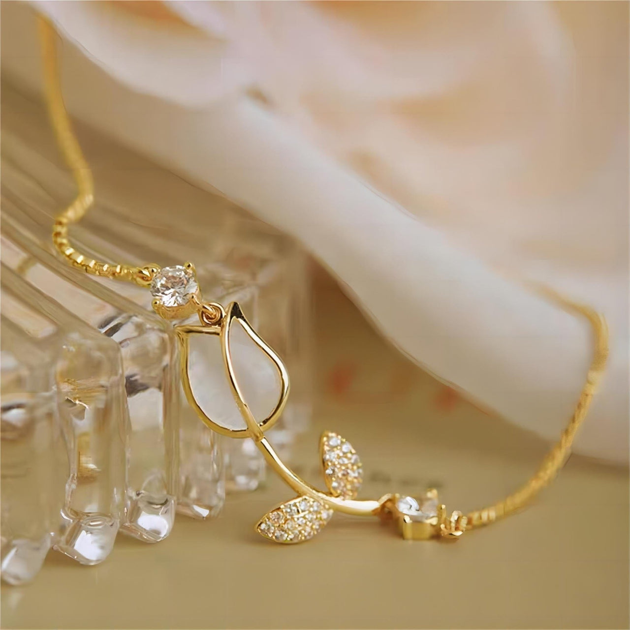 Chic CZ Inlaid Opal Tulip Bracelet - ArtGalleryZen