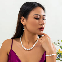 Thumbnail for Chic CZ Inlaid Pearl Chain Necklace Bracelet Earrings Set - ArtGalleryZen