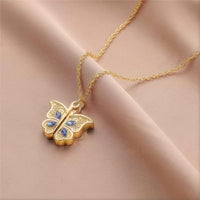 Thumbnail for Chic CZ Inlaid Photo Frame I Love You Heart Butterfly Necklace - ArtGalleryZen