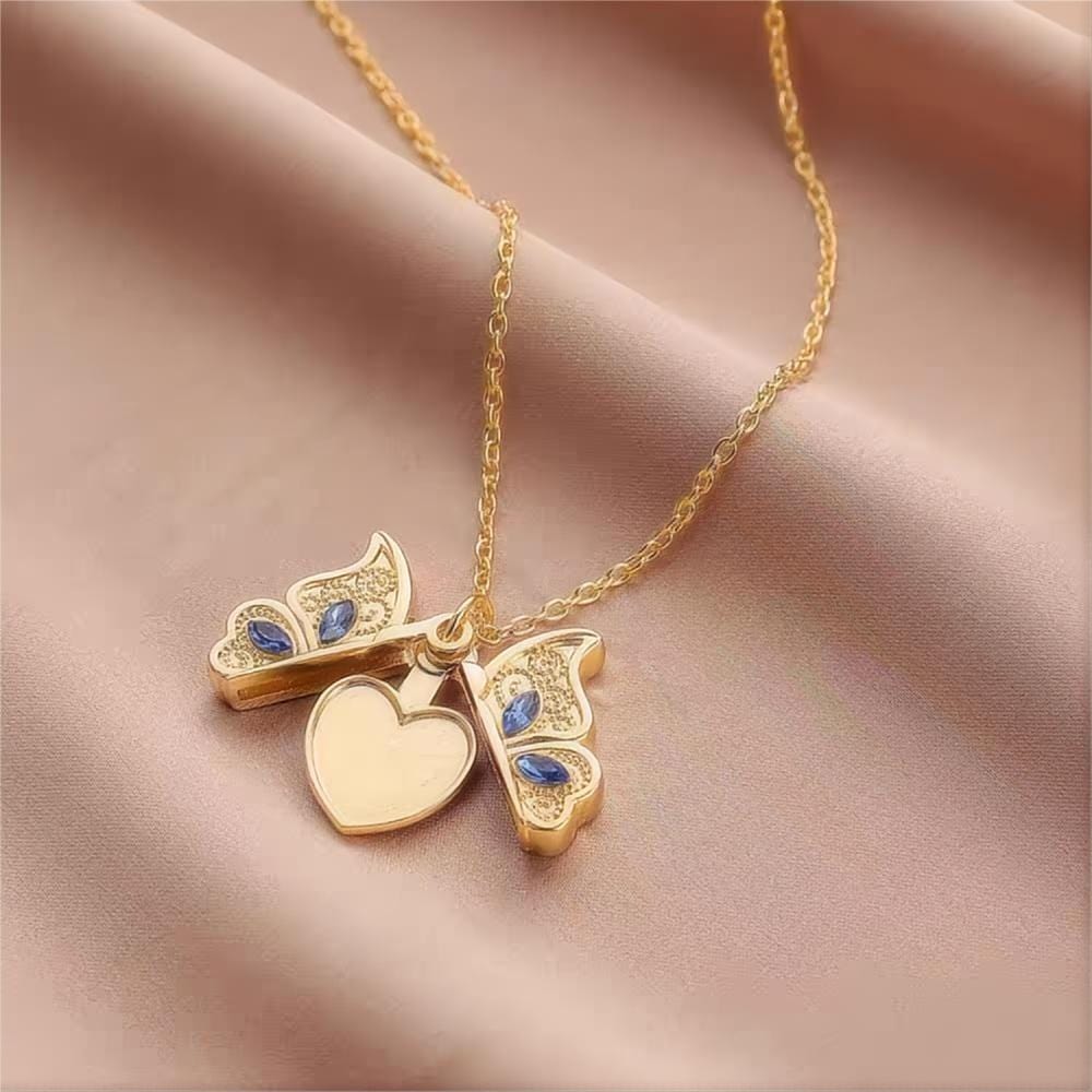 Chic CZ Inlaid Photo Frame I Love You Heart Butterfly Necklace - ArtGalleryZen