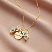 Thumbnail for Chic CZ Inlaid Photo Frame I Love You Heart Butterfly Necklace - ArtGalleryZen