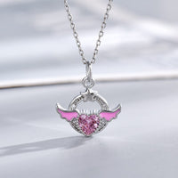Thumbnail for Chic CZ Inlaid Pink Crystal Angel Heart Wings Necklace - ArtGalleryZen