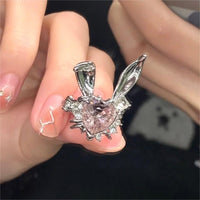 Thumbnail for Chic CZ Inlaid Crystal Bunny Heart Ring - ArtGalleryZen