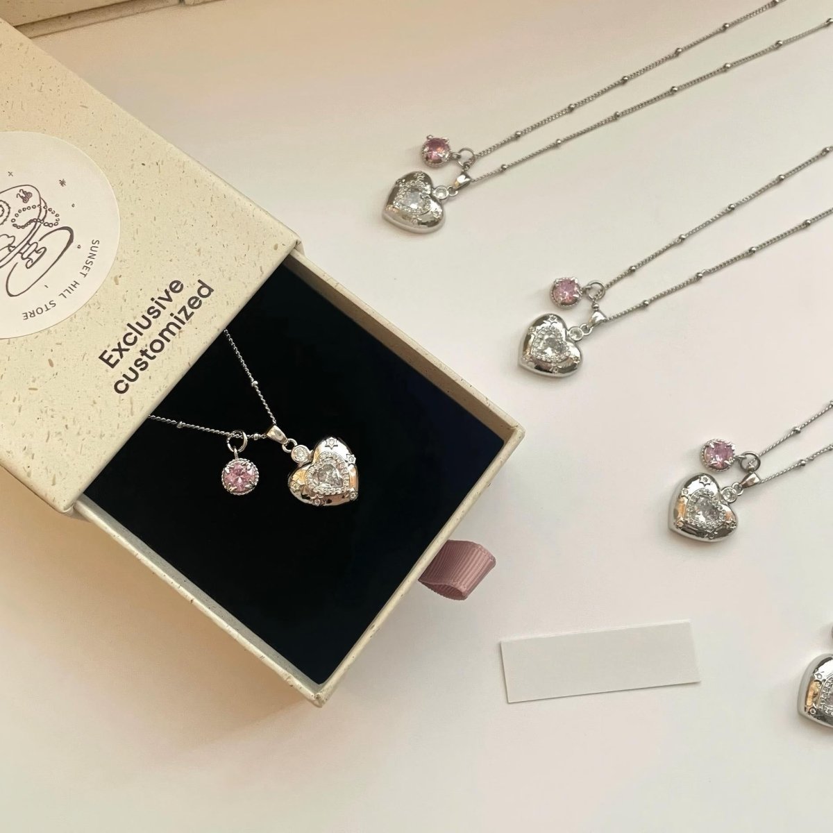 Chic CZ Inlaid Pink Crystal Heart Chain Necklace - ArtGalleryZen