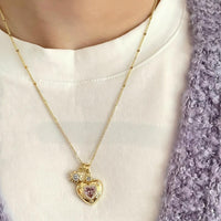 Thumbnail for Chic CZ Inlaid Pink Crystal Heart Chain Necklace - ArtGalleryZen