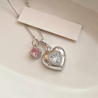 Thumbnail for Chic CZ Inlaid Pink Crystal Heart Chain Necklace - ArtGalleryZen