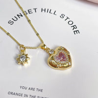Thumbnail for Chic CZ Inlaid Pink Crystal Heart Chain Necklace - ArtGalleryZen