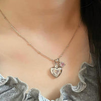 Thumbnail for Chic CZ Inlaid Pink Crystal Heart Chain Necklace - ArtGalleryZen