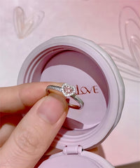 Thumbnail for Chic CZ Inlaid Pink Crystal Heart Ring - ArtGalleryZen