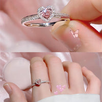 Thumbnail for Chic CZ Inlaid Pink Crystal Heart Ring - ArtGalleryZen