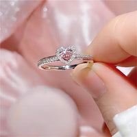 Thumbnail for Chic CZ Inlaid Pink Crystal Heart Ring - ArtGalleryZen