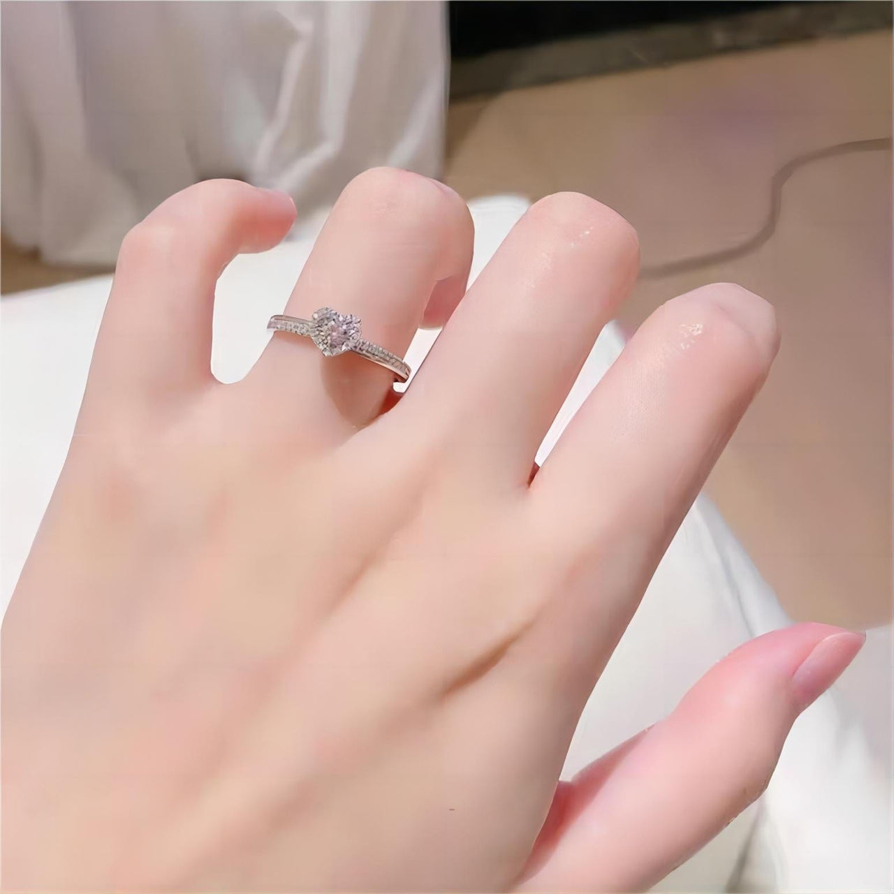 Chic CZ Inlaid Pink Crystal Heart Ring - ArtGalleryZen