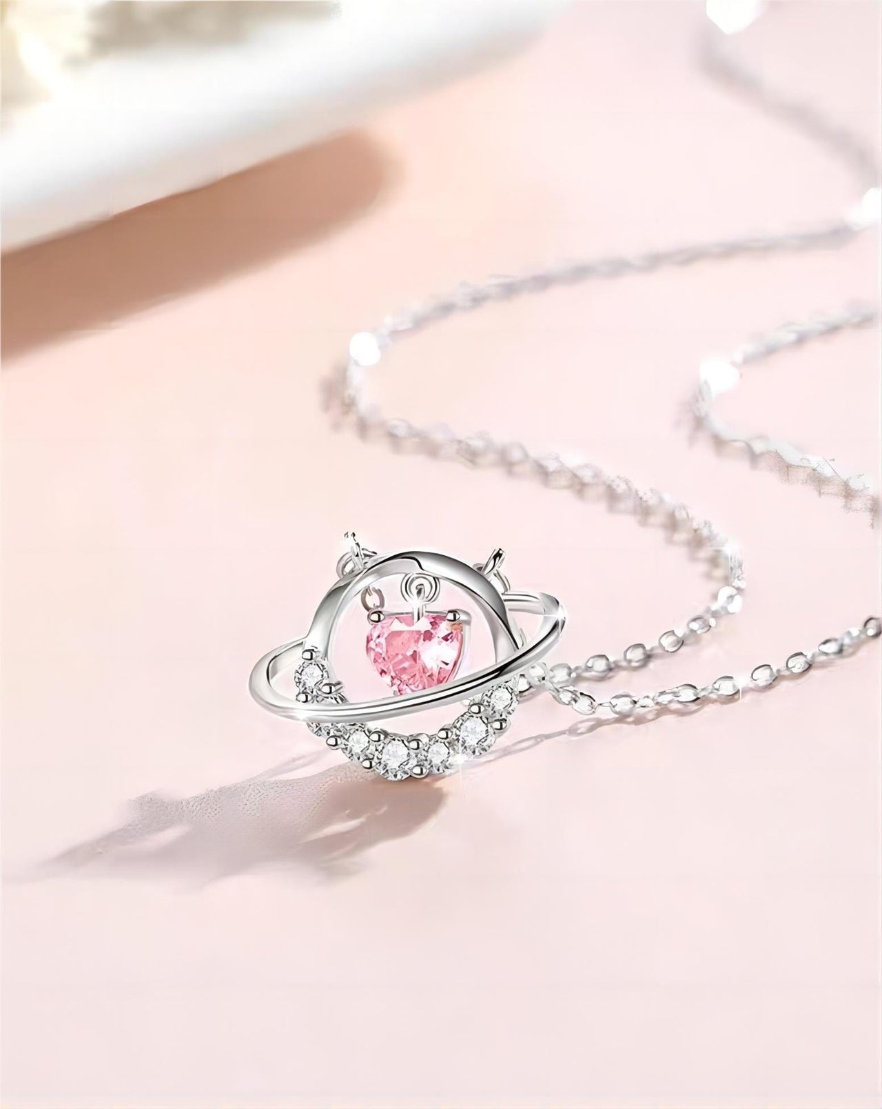 Chic CZ Inlaid Planet Dangle Heart Pendant Necklace - ArtGalleryZen