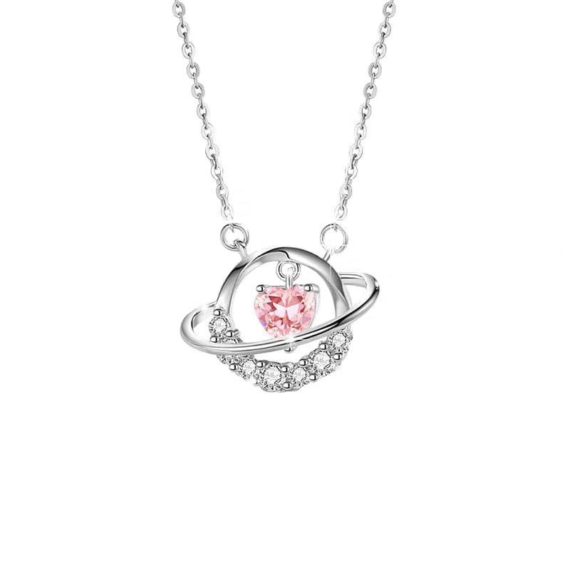 Chic CZ Inlaid Planet Dangle Heart Pendant Necklace - ArtGalleryZen
