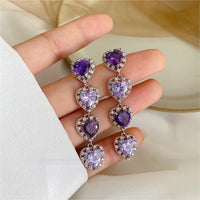 Thumbnail for Chic CZ Inlaid Purple Crystal Heart Dangle Earrings - ArtGalleryZen
