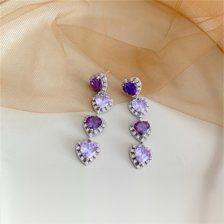 Chic CZ Inlaid Purple Crystal Heart Dangle Earrings - ArtGalleryZen