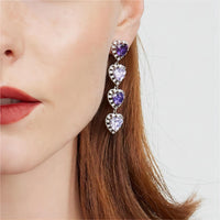 Thumbnail for Chic CZ Inlaid Purple Crystal Heart Dangle Earrings - ArtGalleryZen
